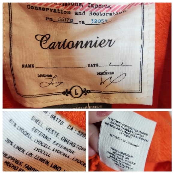 Anthropologie Cartonnier Orange Jaquard Full Zip Eisenhower Jacket Large - Picture 5 of 17